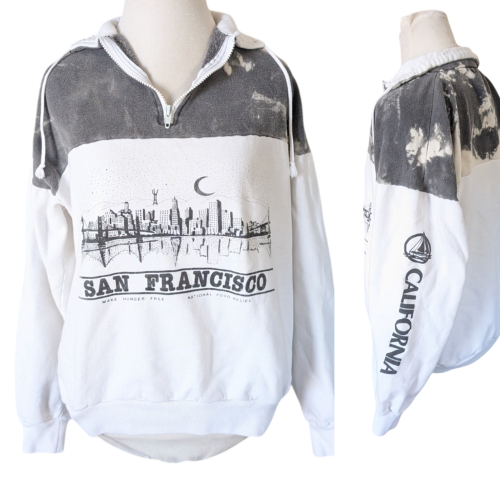 Vintage San Francisco Sweater Medium Pullover Sweatshirt White Gray Tie Dye